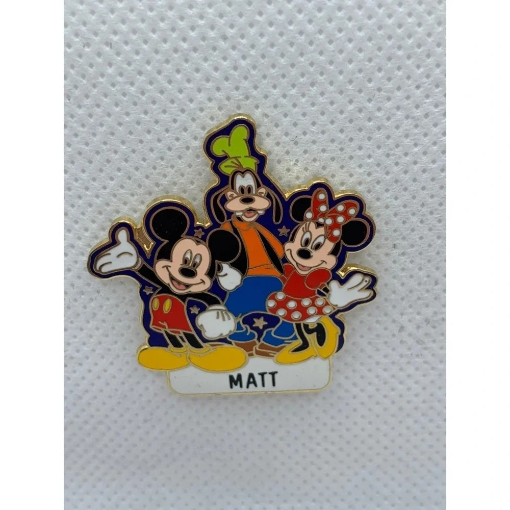 Vintage NWT Pre-2000 Name Matt Disney Pin Trading on card Fab Five Mickey Mouse